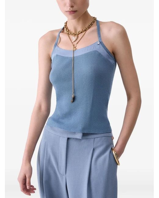 Liu Jo Blue Cross-Back Knit Top