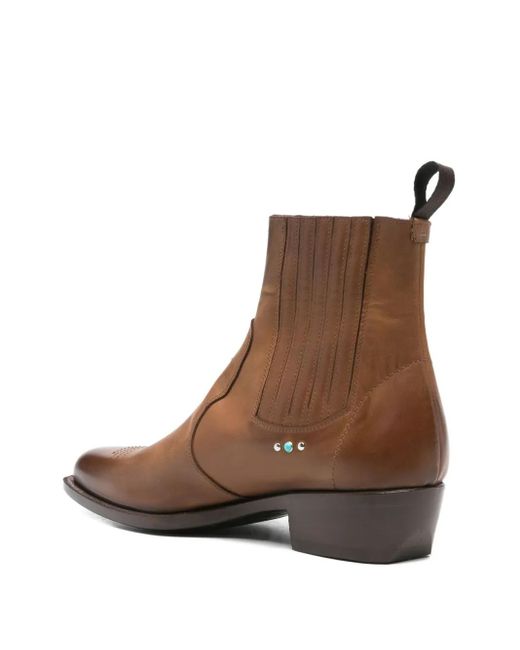 Lidfort Brown Stone-Embellished Leather Boots for men