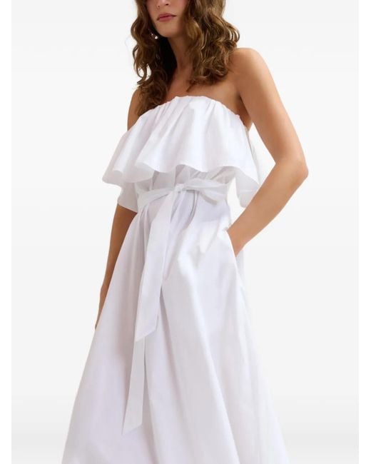 Essentiel Antwerp White Ruffled-Hem Belted Maxi Dress