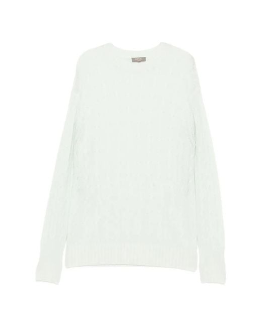 N.Peal Cashmere White Thames Cable Jumper for men