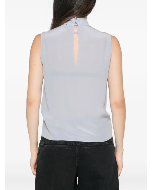 Patrizia Pepe Blue High-Neck Pleat-Detail Blouse
