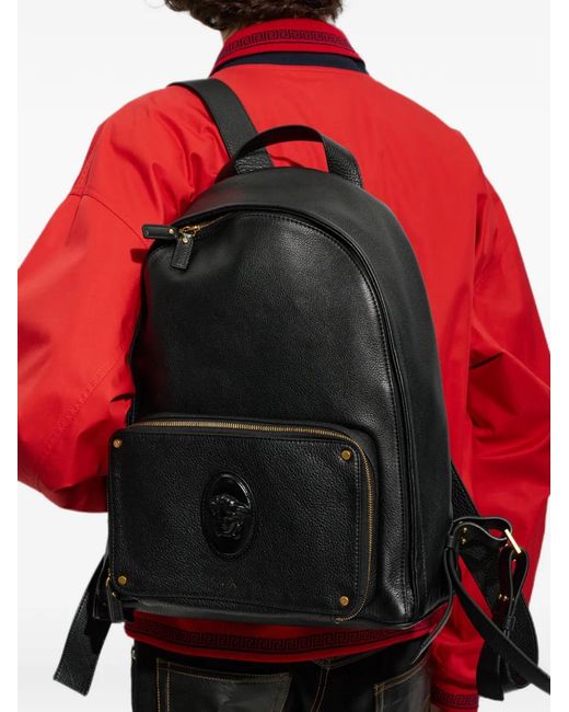 Versace Black Sac À Dos Lou En Cuir for men