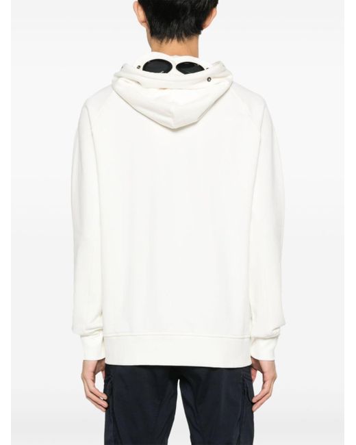 C P Company White goggles-detail Cotton Hoodie for men