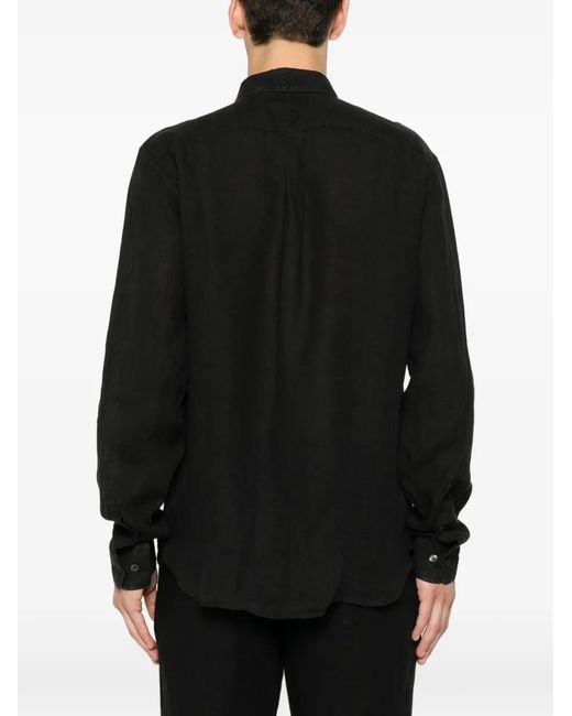 120% Lino Black Chest-Pocket Shirt for men