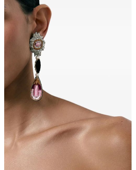Celeste White Embroidered Garnet Ruby Earrings