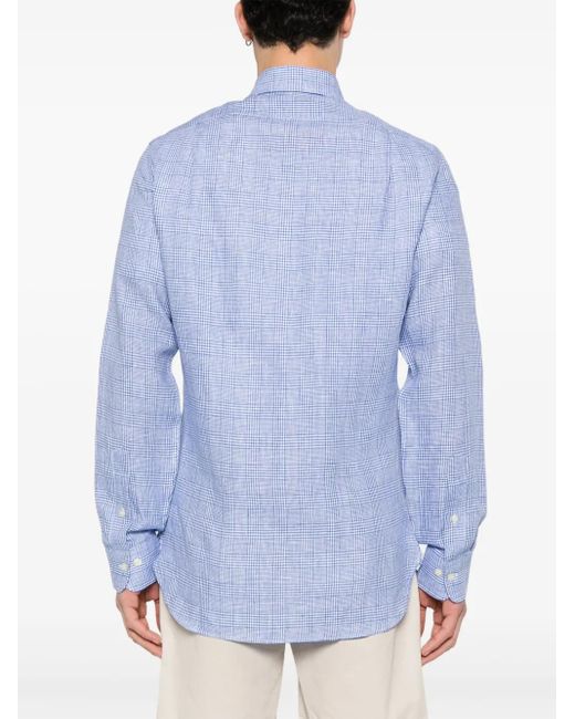 Polo Ralph Lauren Blue Check-Pattern Linen Shirt for men