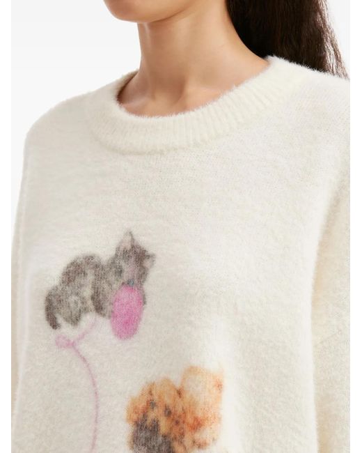B+ AB White Graphic-Design Sweater