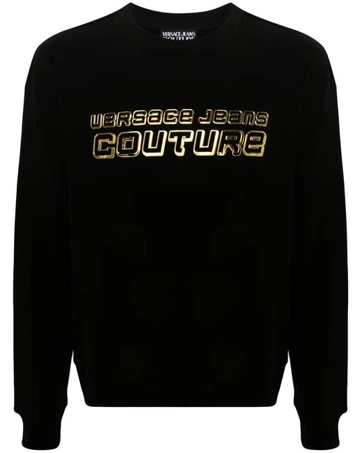 Versace Jeans Couture Black Rubberised-Logo T-Shirt for men