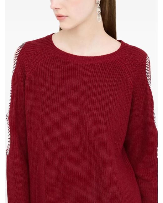 Liu Jo Red Cut-Out Embellished Sweater