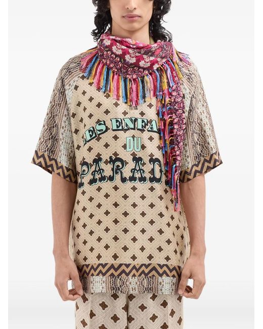 Pierre Louis Mascia Red Floral Print Fringed Scarf