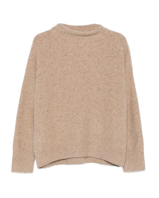 Vince Natural Melierter Pullover mit Stehkragen