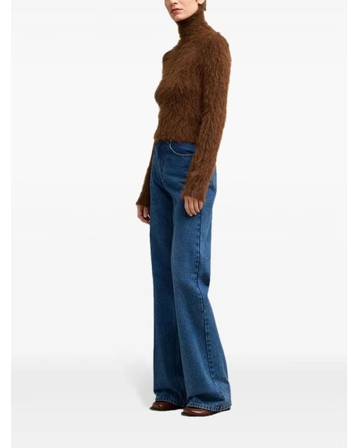 AMI Brown Brushed-Effect Roll-Neck Jumper