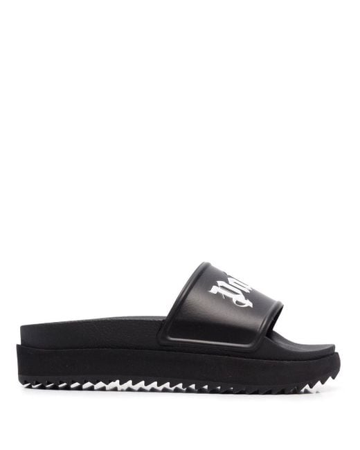Palm Angels Platform Embossedlogo Sliders in Black White (Black