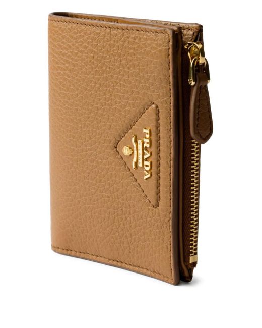Prada Brown Small Grained-Leather Wallet