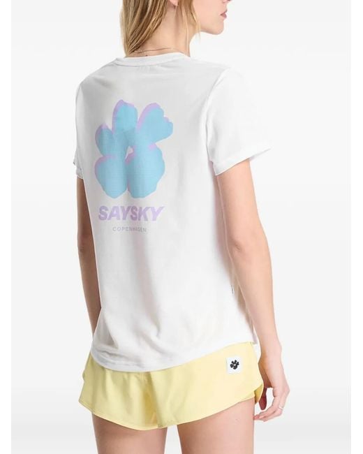 Saysky White Flower Combat Logo-Print T-Shirt