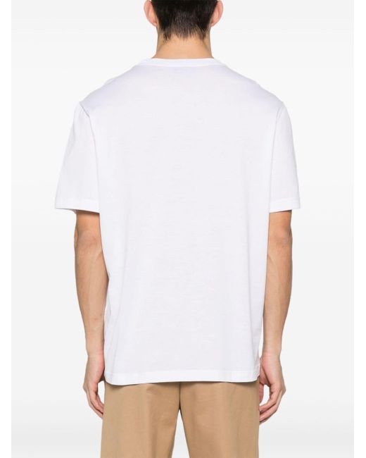Brioni White Logo Embroidered Cotton T-shirt for men