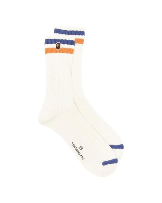 A Bathing Ape White Ape Head Striped Socks for men
