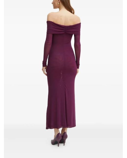 Bardot Purple Off-Shoulder Ruched Maxi Dress