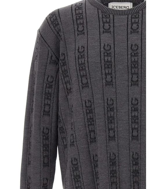 Iceberg Gray Ribbed Monogram Sweater for men