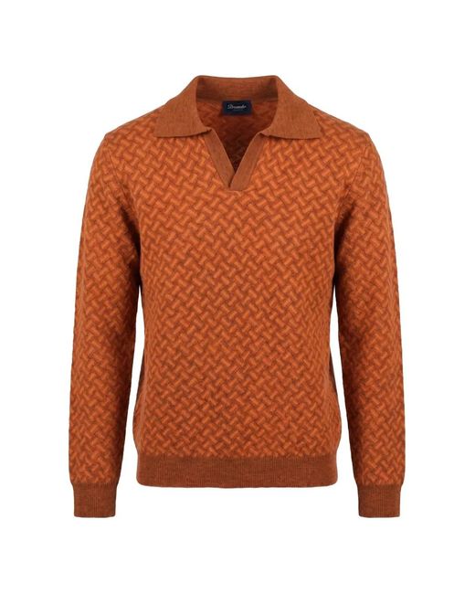 Drumohr Orange Geometric-Pattern Cashmere Sweater for men