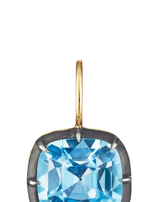 Fred Leighton Blue 18Kt Cushion Topaz Collet Drop Earrings