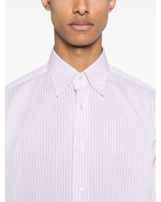 Brioni White Striped Cotton Shirt for men
