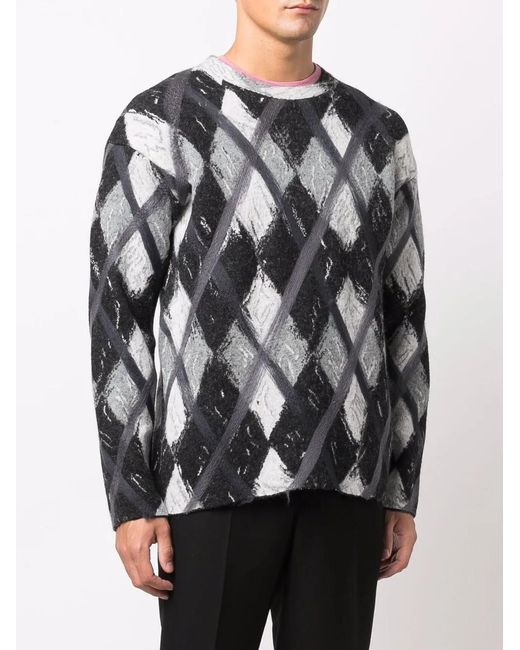Moschino Gray Argyle-pattern Wool-blend Jumper for men