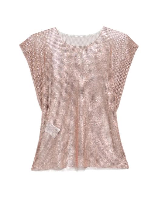 Alberta Ferretti Pink Shimmering Mesh Top With Boxy Silhouette
