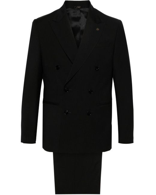 Manuel Ritz Black Double-breasted Wool Suit for men
