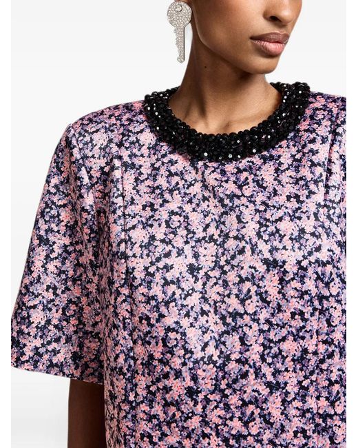 Essentiel Antwerp Purple Kaylin Bead-Embellished Floral-Print Mini Dress