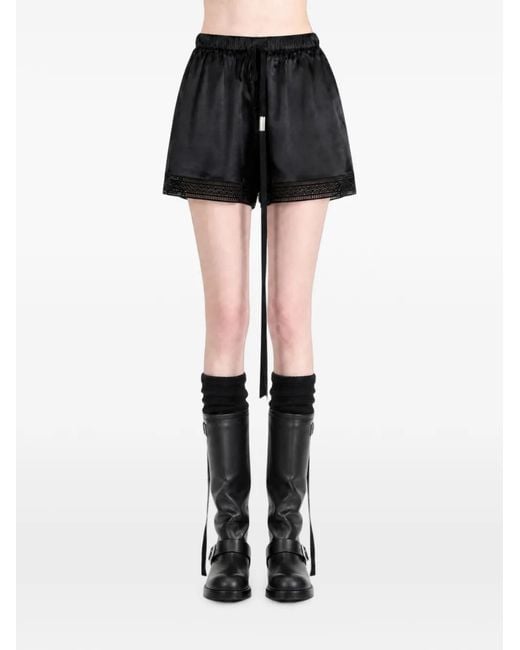 Ann Demeulemeester Black Anda Lace-Trim Silk Shorts