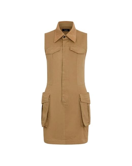 DSquared² Natural Lace-Up Cargo Dress