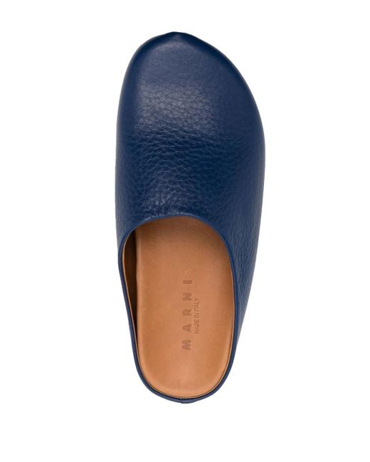 Marni Blue Textured-Leather Slippers for men