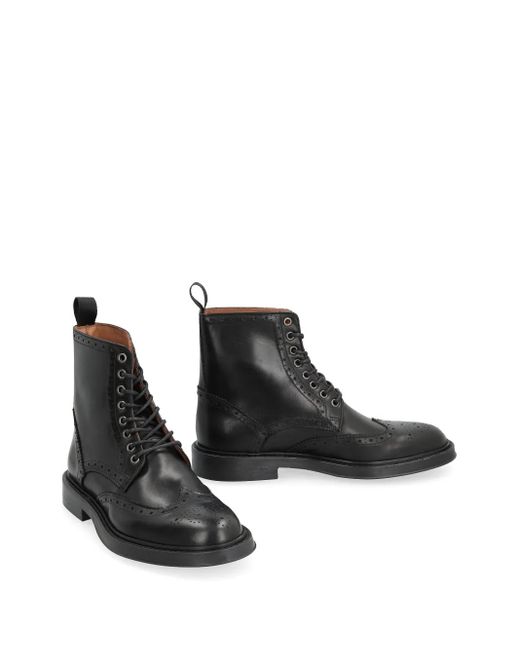Bruno Magli Black Brogue-Detail Lace-Up Boots for men