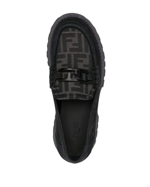 Fendi Black Logo-print Leather Loafers for men