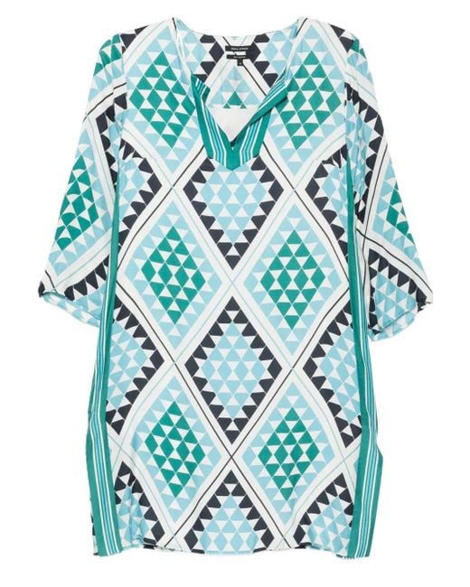 Marc O' Polo Blue Geometric-Print V-Neck Midi Dress