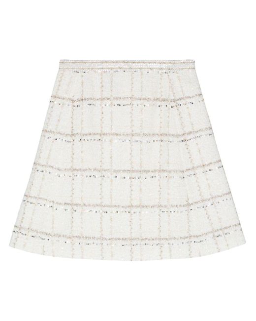Giambattista Valli White Sequin-detailing Tweed Skirt