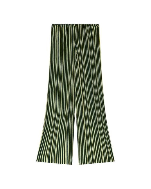 RETORI Green Striped Pleated-Rib Trousers