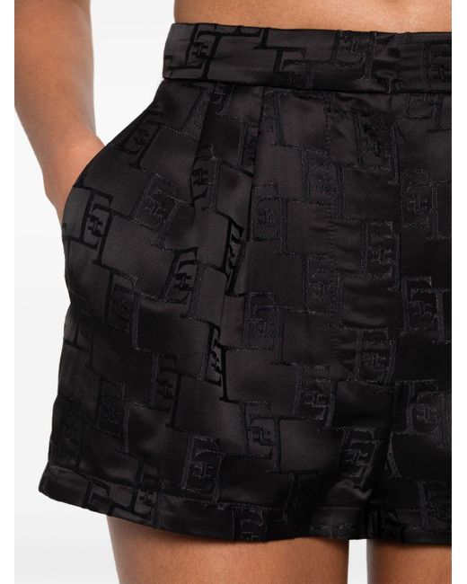 Elisabetta Franchi Black Shorts mit Logo-Jacquardmuster
