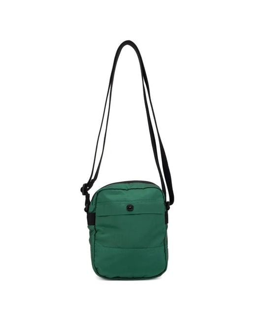 Stone Island Green Logo-Patch Messenger Bag for men