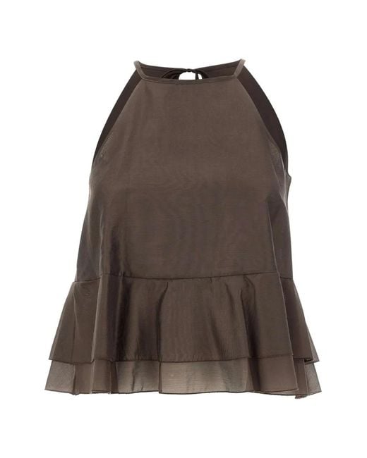 Kaos Brown Ruffled Tie-Fastening Top