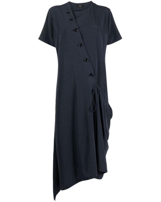 Y's Yohji Yamamoto Round-neck Button-detailing Dress in het Blue