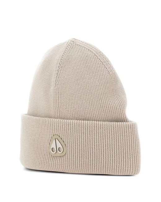 Moose Knuckles Natural Logo-Plaque Ribbed Beanie for men