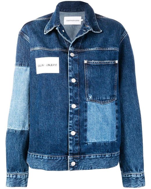 Veste en jean à design patchwork Calvin Klein en coloris Blue