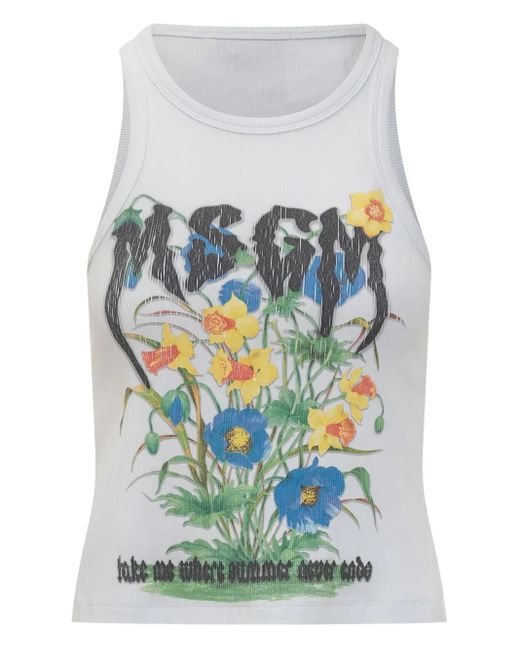 MSGM White Graphic-Print Top