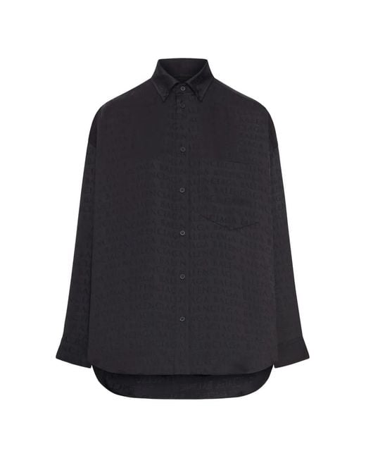 Balenciaga Blue Fluid Viscose Shirt With Allover Tone-On-Tone Logo