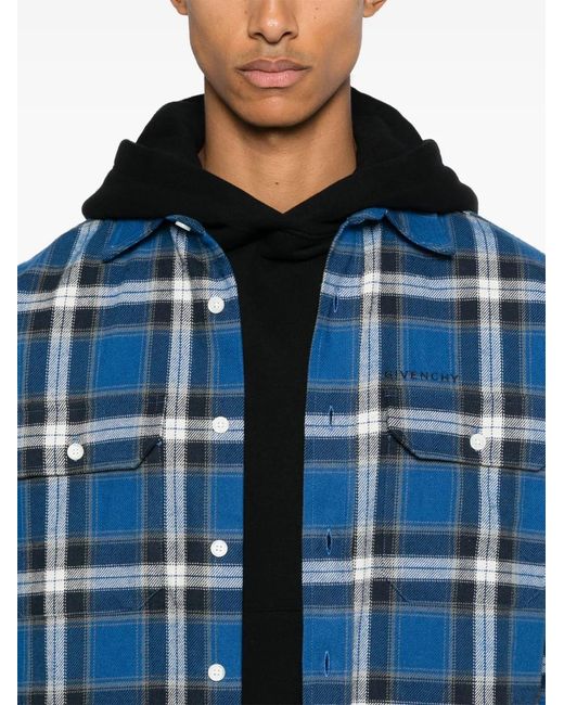 Givenchy Blue Checked Cotton Shirt for men