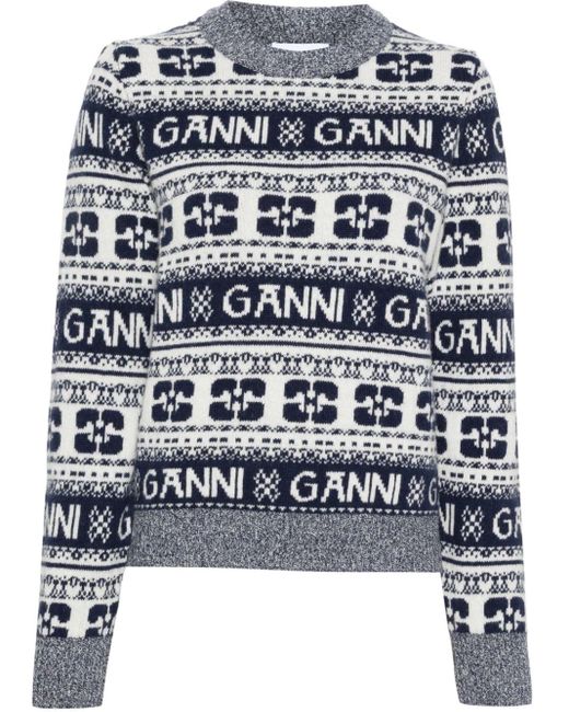 Maglione girocollo con logo di Ganni in Gray