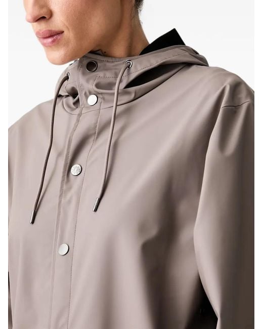 Rains Gray Hooded Press-Stud Coat