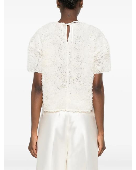 Carla G White Muir Feather-Effect Short-Sleeve Top
